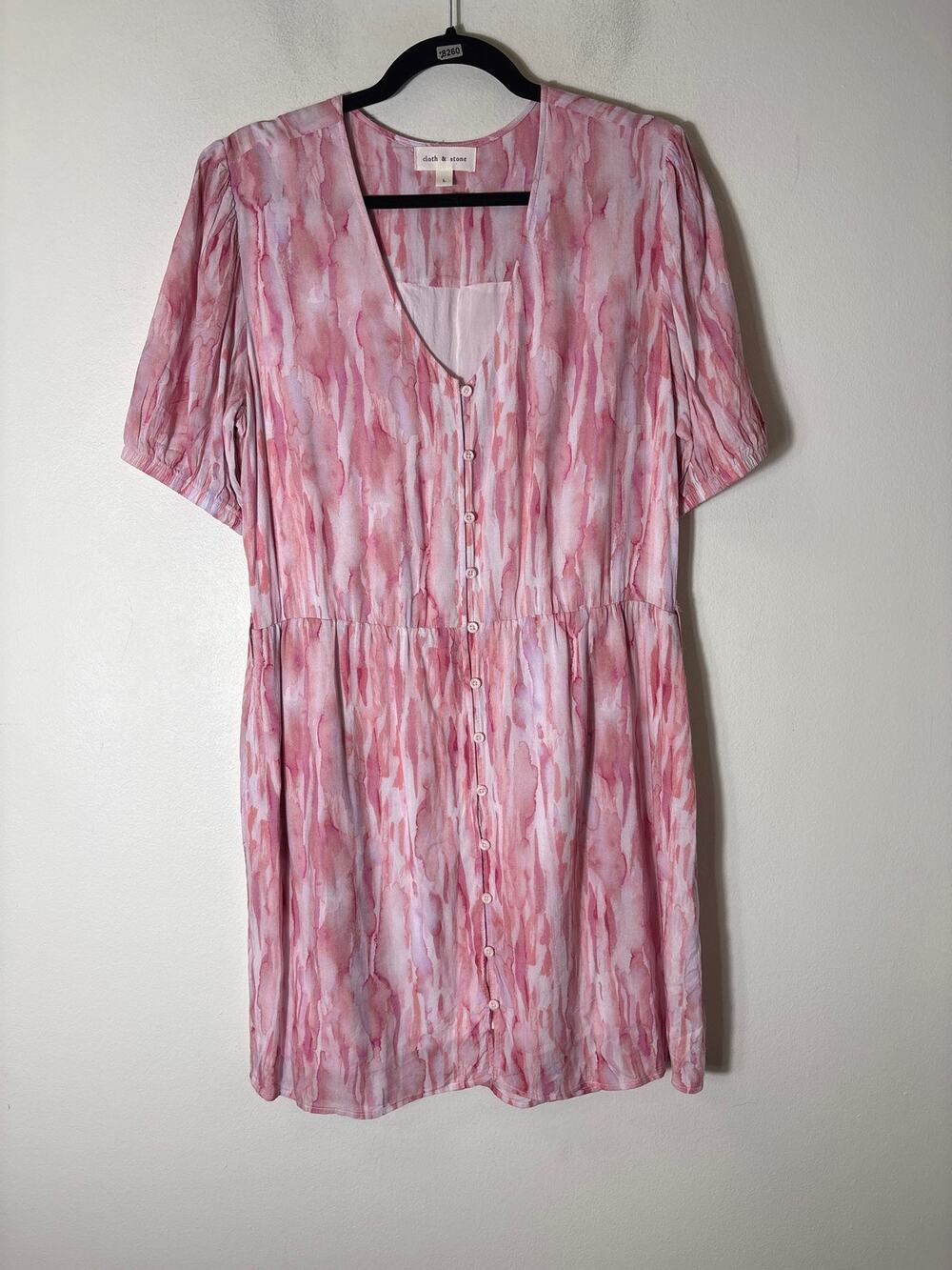 Cloth & Stone Pink Watercolor Pull Sleeve Mini Dress Sz L